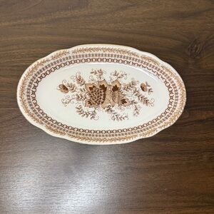 Vintage KAHLA Oval Serving Dish/Relish Tray – Brown Floral Pattern (Made in GDR)